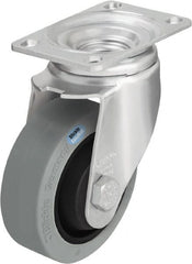 Blickle - 5" Diam x 1-3/8" Wide x 6-1/8" OAH Top Plate Mount Swivel Caster - Solid Rubber, 400 Lb Capacity, Ball Bearing, 3-5/8 x 2-1/2" Plate - Exact Tooling