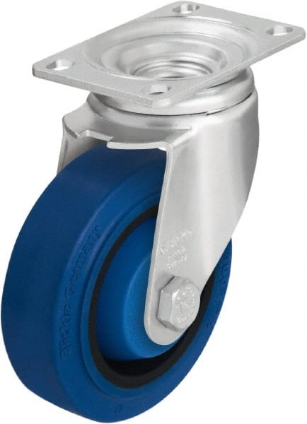 Blickle - 4" Diam x 1-3/8" Wide x 5-1/8" OAH Top Plate Mount Swivel Caster - Solid Rubber, 400 Lb Capacity, Ball Bearing, 3-5/8 x 2-1/2" Plate - Exact Tooling