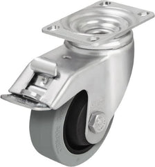 Blickle - 3-1/2" Diam x 1-1/4" Wide x 4-11/16" OAH Top Plate Mount Swivel Caster with Brake - Solid Rubber, 350 Lb Capacity, Ball Bearing, 3-5/8 x 2-1/2" Plate - Exact Tooling