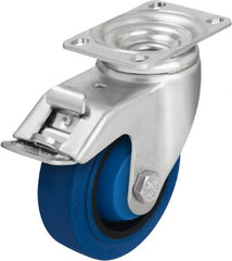 Blickle - 5" Diam x 1-3/8" Wide x 6-1/8" OAH Top Plate Mount Swivel Caster with Brake - Solid Rubber, 400 Lb Capacity, Ball Bearing, 3-5/8 x 2-1/2" Plate - Exact Tooling