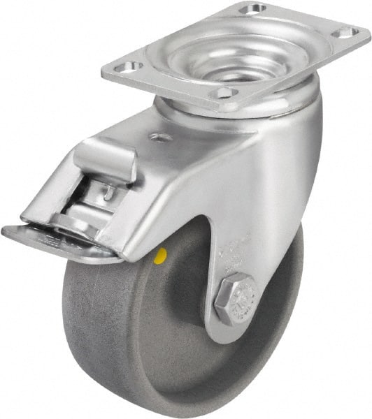 Blickle - 5" Diam x 1-9/16" Wide x 6-1/8" OAH Top Plate Mount Swivel Caster with Brake - Impact-Resistant Nylon, 400 Lb Capacity, Ball Bearing, 3-5/8 x 2-1/2" Plate - Exact Tooling