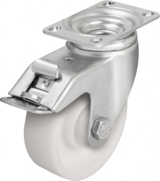 Blickle - 5" Diam x 1-9/16" Wide x 6-1/8" OAH Top Plate Mount Swivel Caster with Brake - Impact-Resistant Nylon, 400 Lb Capacity, Ball Bearing, 3-5/8 x 2-1/2" Plate - Exact Tooling