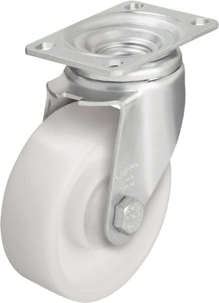 Blickle - 4" Diam x 1-7/16" Wide x 5-1/8" OAH Top Plate Mount Swivel Caster - Impact-Resistant Nylon, 400 Lb Capacity, Ball Bearing, 3-5/8 x 2-1/2" Plate - Exact Tooling