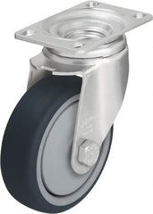 Blickle - 5" Diam x 1-1/4" Wide x 6-1/8" OAH Top Plate Mount Swivel Caster - Thermoplastic Polyurethane, 400 Lb Capacity, Ball Bearing, 3-5/8 x 2-1/2" Plate - Exact Tooling