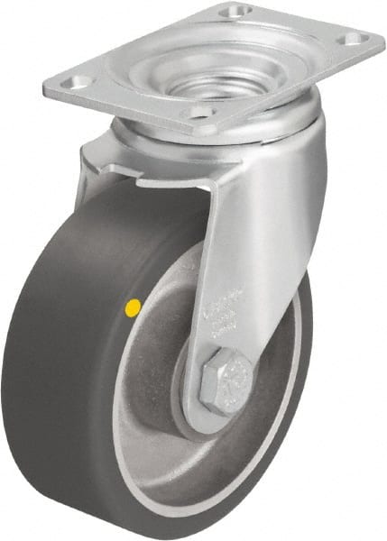 Blickle - 5" Diam x 1-9/16" Wide x 6-1/8" OAH Top Plate Mount Swivel Caster - Polyurethane-Elastomer Blickle Softhane, 400 Lb Capacity, Ball Bearing, 3-5/8 x 2-1/2" Plate - Exact Tooling