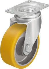 Blickle - 5" Diam x 1-9/16" Wide x 6-1/8" OAH Top Plate Mount Swivel Caster - Polyurethane-Elastomer Blickle Softhane, 400 Lb Capacity, Ball Bearing, 3-5/8 x 2-1/2" Plate - Exact Tooling