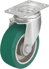Blickle - 5" Diam x 1-9/16" Wide x 6-1/8" OAH Top Plate Mount Swivel Caster - Polyurethane-Elastomer Blickle Softhane, 400 Lb Capacity, Ball Bearing, 3-5/8 x 2-1/2" Plate - Exact Tooling