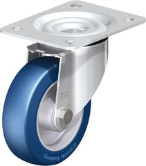 Blickle - 5" Diam x 1-37/64" Wide x 6-7/64" OAH Top Plate Mount Swivel Caster - Polyurethane-Elastomer Blickle Besthane, 770 Lb Capacity, Ball Bearing, 5-1/2 x 4-3/8" Plate - Exact Tooling