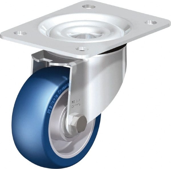 Blickle - 4" Diam x 1-37/64" Wide x 5-7/64" OAH Top Plate Mount Swivel Caster - Polyurethane-Elastomer Blickle Besthane, 660 Lb Capacity, Ball Bearing, 5-1/2 x 4-3/8" Plate - Exact Tooling