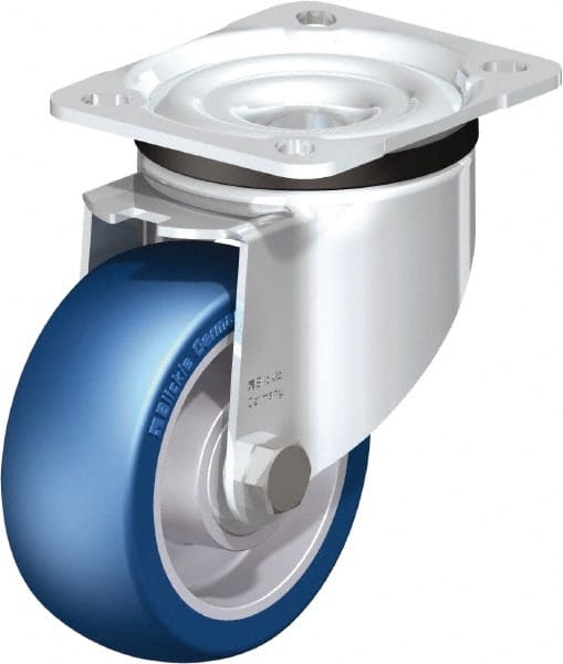 Blickle - 4" Diam x 1-37/64" Wide x 5-7/64" OAH Top Plate Mount Swivel Caster - Polyurethane-Elastomer Blickle Besthane, 660 Lb Capacity, Ball Bearing, 3-15/16 x 3-3/8" Plate - Exact Tooling