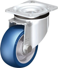 Blickle - 4" Diam x 1-37/64" Wide x 5-7/64" OAH Top Plate Mount Swivel Caster - Polyurethane-Elastomer Blickle Besthane, 660 Lb Capacity, Ball Bearing, 3-15/16 x 3-3/8" Plate - Exact Tooling