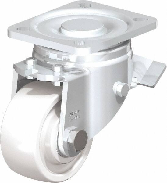 Blickle - 3" Diam x 1-29/64" Wide x 4-23/32" OAH Top Plate Mount Swivel Caster with Brake - Impact-Resistant Nylon, 770 Lb Capacity, Ball Bearing, 3-15/16 x 3-3/8" Plate - Exact Tooling