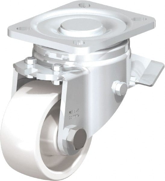 Blickle - 3" Diam x 1-29/64" Wide x 4-23/32" OAH Top Plate Mount Swivel Caster with Brake - Impact-Resistant Nylon, 770 Lb Capacity, Plain Bore Bearing, 3-15/16 x 3-3/8" Plate - Exact Tooling