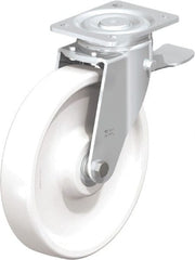 Blickle - 10" Diam x 1-31/32" Wide x 11-39/64" OAH Top Plate Mount Swivel Caster with Brake - Impact-Resistant Nylon, 1,980 Lb Capacity, Ball Bearing, 5-1/2 x 4-3/8" Plate - Exact Tooling