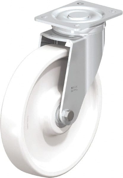 Blickle - 10" Diam x 1-31/32" Wide x 11-39/64" OAH Top Plate Mount Swivel Caster - Impact-Resistant Nylon, 1,980 Lb Capacity, Ball Bearing, 5-1/2 x 4-3/8" Plate - Exact Tooling