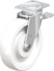 Blickle - 10" Diam x 2-9/16" Wide x 11-39/64" OAH Top Plate Mount Swivel Caster with Brake - Impact-Resistant Nylon, 1,980 Lb Capacity, Ball Bearing, 5-1/2 x 4-3/8" Plate - Exact Tooling