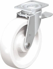 Blickle - 10" Diam x 2-9/16" Wide x 11-39/64" OAH Top Plate Mount Swivel Caster with Brake - Impact-Resistant Nylon, 1,980 Lb Capacity, Plain Bore Bearing, 5-1/2 x 4-3/8" Plate - Exact Tooling