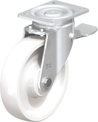 Blickle - 8" Diam x 1-31/32" Wide x 9-41/64" OAH Top Plate Mount Swivel Caster with Brake - Impact-Resistant Nylon, 1,980 Lb Capacity, Ball Bearing, 5-1/2 x 4-3/8" Plate - Exact Tooling