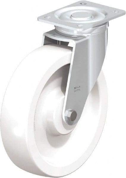 Blickle - 10" Diam x 2-9/16" Wide x 11-39/64" OAH Top Plate Mount Swivel Caster - Impact-Resistant Nylon, 1,980 Lb Capacity, Plain Bore Bearing, 5-1/2 x 4-3/8" Plate - Exact Tooling