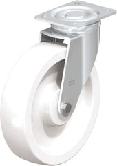 Blickle - 10" Diam x 2-9/16" Wide x 11-39/64" OAH Top Plate Mount Swivel Caster - Impact-Resistant Nylon, 1,980 Lb Capacity, Plain Bore Bearing, 5-1/2 x 4-3/8" Plate - Exact Tooling