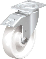 Blickle - 8" Diam x 1-31/32" Wide x 9-41/64" OAH Top Plate Mount Swivel Caster with Brake - Impact-Resistant Nylon, 1,980 Lb Capacity, Ball Bearing, 5-1/2 x 4-3/8" Plate - Exact Tooling