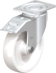 Blickle - 8" Diam x 1-31/32" Wide x 9-41/64" OAH Top Plate Mount Swivel Caster with Brake - Impact-Resistant Nylon, 1,980 Lb Capacity, Plain Bore Bearing, 5-1/2 x 4-3/8" Plate - Exact Tooling