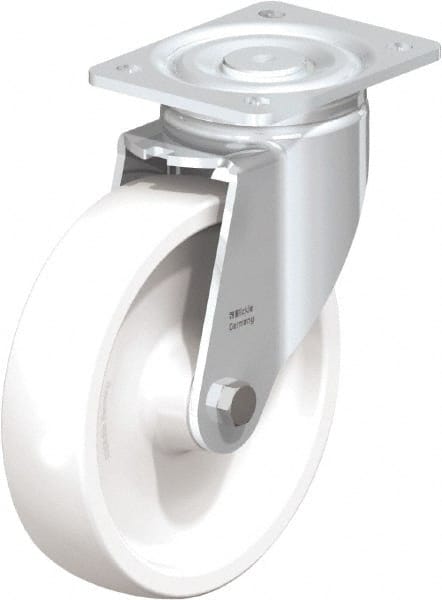 Blickle - 8" Diam x 1-31/32" Wide x 9-41/64" OAH Top Plate Mount Swivel Caster - Impact-Resistant Nylon, 1,980 Lb Capacity, Plain Bore Bearing, 5-1/2 x 4-3/8" Plate - Exact Tooling