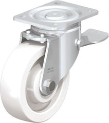 Blickle - 6-1/2" Diam x 1-31/32" Wide x 7-3/4" OAH Top Plate Mount Swivel Caster with Brake - Impact-Resistant Nylon, 1,870 Lb Capacity, Ball Bearing, 5-1/2 x 4-3/8" Plate - Exact Tooling