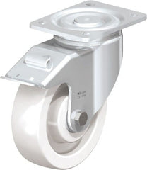 Blickle - 6-1/2" Diam x 1-31/32" Wide x 7-3/4" OAH Top Plate Mount Swivel Caster with Brake - Impact-Resistant Nylon, 1,870 Lb Capacity, Ball Bearing, 5-1/2 x 4-3/8" Plate - Exact Tooling