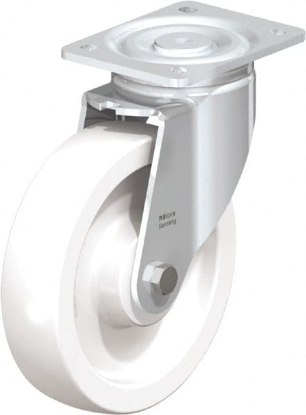 Blickle - 8" Diam x 1-31/32" Wide x 9-41/64" OAH Top Plate Mount Swivel Caster - Impact-Resistant Nylon, 1,980 Lb Capacity, Plain Bore Bearing, 5-1/2 x 4-3/8" Plate - Exact Tooling