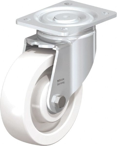 Blickle - 6-1/2" Diam x 1-31/32" Wide x 7-3/4" OAH Top Plate Mount Swivel Caster - Impact-Resistant Nylon, 1,870 Lb Capacity, Ball Bearing, 5-1/2 x 4-3/8" Plate - Exact Tooling