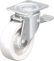 Blickle - 6-1/2" Diam x 1-31/32" Wide x 7-3/4" OAH Top Plate Mount Swivel Caster with Brake - Impact-Resistant Nylon, 1,870 Lb Capacity, Plain Bore Bearing, 5-1/2 x 4-3/8" Plate - Exact Tooling