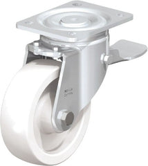Blickle - 6" Diam x 1-31/32" Wide x 7-3/4" OAH Top Plate Mount Swivel Caster with Brake - Impact-Resistant Nylon, 1,760 Lb Capacity, Plain Bore Bearing, 5-1/2 x 4-3/8" Plate - Exact Tooling