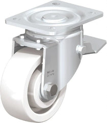 Blickle - 5" Diam x 1-31/32" Wide x 6-11/16" OAH Top Plate Mount Swivel Caster with Brake - Impact-Resistant Nylon, 1,650 Lb Capacity, Ball Bearing, 5-1/2 x 4-3/8" Plate - Exact Tooling