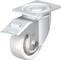 Blickle - 5" Diam x 1-31/32" Wide x 6-11/16" OAH Top Plate Mount Swivel Caster with Brake - Impact-Resistant Nylon, 1,650 Lb Capacity, Ball Bearing, 5-1/2 x 4-3/8" Plate - Exact Tooling