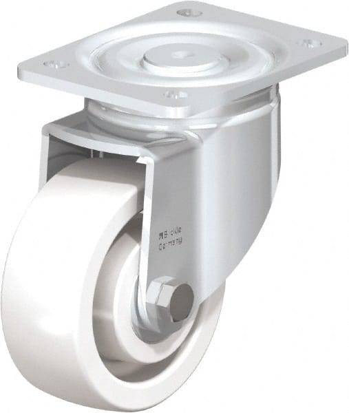 Blickle - 5" Diam x 1-31/32" Wide x 6-11/16" OAH Top Plate Mount Swivel Caster - Impact-Resistant Nylon, 1,650 Lb Capacity, Ball Bearing, 5-1/2 x 4-3/8" Plate - Exact Tooling