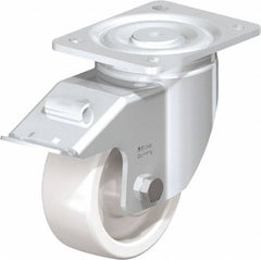 Blickle - 5" Diam x 1-31/32" Wide x 6-11/16" OAH Top Plate Mount Swivel Caster with Brake - Impact-Resistant Nylon, 1,650 Lb Capacity, Plain Bore Bearing, 5-1/2 x 4-3/8" Plate - Exact Tooling
