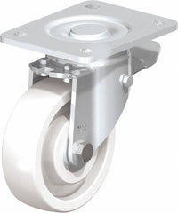 Blickle - 5" Diam x 1-29/64" Wide x 6-1/2" OAH Top Plate Mount Swivel Caster with Brake - Impact-Resistant Nylon, 1,540 Lb Capacity, Ball Bearing, 5-1/2 x 4-3/8" Plate - Exact Tooling