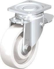 Blickle - 5" Diam x 1-29/64" Wide x 6-1/2" OAH Top Plate Mount Swivel Caster with Brake - Impact-Resistant Nylon, 1,540 Lb Capacity, Ball Bearing, 3-15/16 x 3-3/8" Plate - Exact Tooling