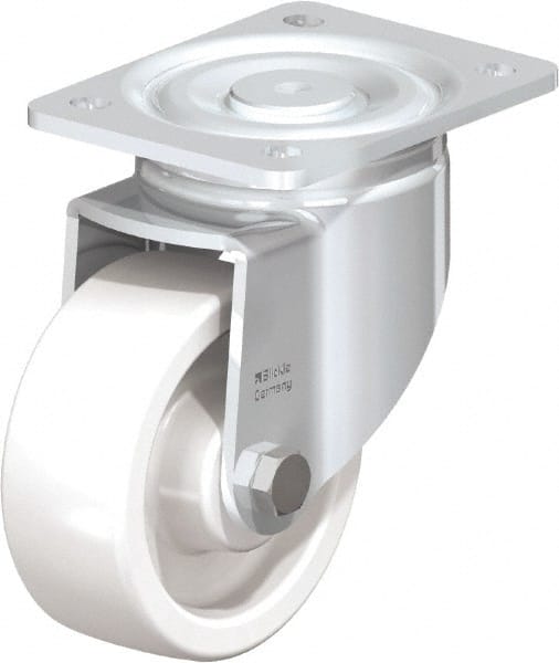 Blickle - 5" Diam x 1-31/32" Wide x 6-11/16" OAH Top Plate Mount Swivel Caster - Impact-Resistant Nylon, 1,650 Lb Capacity, Plain Bore Bearing, 5-1/2 x 4-3/8" Plate - Exact Tooling