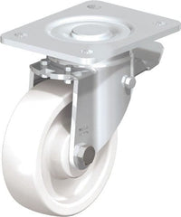 Blickle - 5" Diam x 1-29/64" Wide x 6-1/2" OAH Top Plate Mount Swivel Caster with Brake - Impact-Resistant Nylon, 1,540 Lb Capacity, Plain Bore Bearing, 5-1/2 x 4-3/8" Plate - Exact Tooling