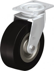Blickle - 8" Diam x 3-9/64" Wide x 9-41/64" OAH Top Plate Mount Swivel Caster - Solid Rubber, 1,870 Lb Capacity, Ball Bearing, 5-1/2 x 4-3/8" Plate - Exact Tooling