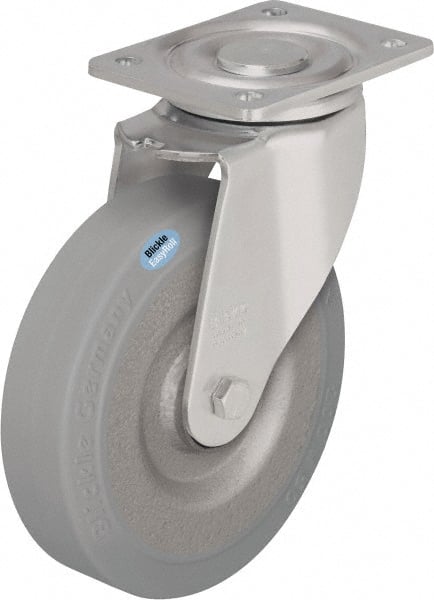 Blickle - 8" Diam x 1-31/32" Wide x 9-41/64" OAH Top Plate Mount Swivel Caster - Solid Rubber, 1,320 Lb Capacity, Ball Bearing, 5-1/2 x 4-3/8" Plate - Exact Tooling