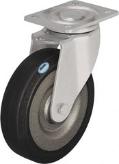 Blickle - 10" Diam x 2-23/64" Wide x 11-39/64" OAH Top Plate Mount Swivel Caster - Solid Rubber, 1,870 Lb Capacity, Ball Bearing, 5-1/2 x 4-3/8" Plate - Exact Tooling