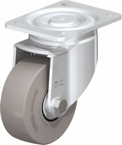 Blickle - 5" Diam x 1-31/32" Wide x 6-11/16" OAH Top Plate Mount Swivel Caster - Solid Rubber, 704 Lb Capacity, Ball Bearing, 5-1/2 x 4-3/8" Plate - Exact Tooling