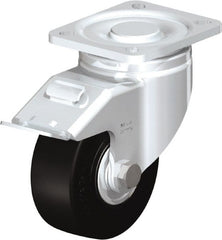 Blickle - 4" Diam x 1-49/64" Wide x 5-33/64" OAH Top Plate Mount Swivel Caster with Brake - Solid Rubber, 594 Lb Capacity, Ball Bearing, 3-15/16 x 3-3/8" Plate - Exact Tooling