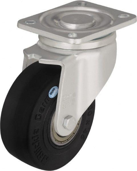 Blickle - 4" Diam x 1-49/64" Wide x 5-33/64" OAH Top Plate Mount Swivel Caster - Solid Rubber, 594 Lb Capacity, Ball Bearing, 3-15/16 x 3-3/8" Plate - Exact Tooling