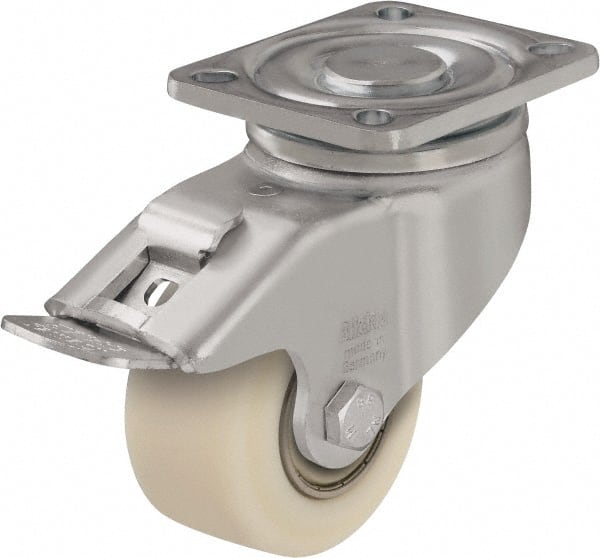 Blickle - 3" Diam x 1-37/64" Wide x 4-23/32" OAH Top Plate Mount Swivel Caster with Brake - Impact-Resistant Cast Nylon, 1,540 Lb Capacity, Ball Bearing, 3-15/16 x 3-3/8" Plate - Exact Tooling