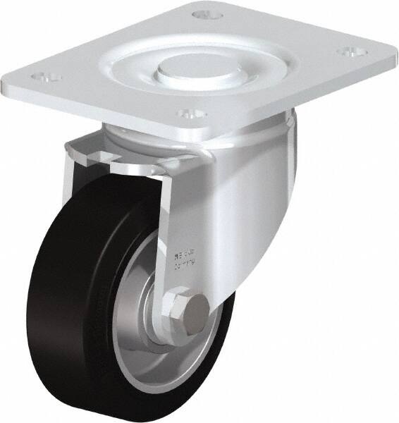 Blickle - 4" Diam x 1-9/16" Wide x 5-33/64" OAH Top Plate Mount Swivel Caster - Solid Rubber, 440 Lb Capacity, Ball Bearing, 5-1/2 x 4-3/8" Plate - Exact Tooling