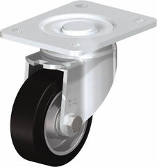 Blickle - 4" Diam x 1-9/16" Wide x 5-33/64" OAH Top Plate Mount Swivel Caster - Solid Rubber, 440 Lb Capacity, Ball Bearing, 5-1/2 x 4-3/8" Plate - Exact Tooling